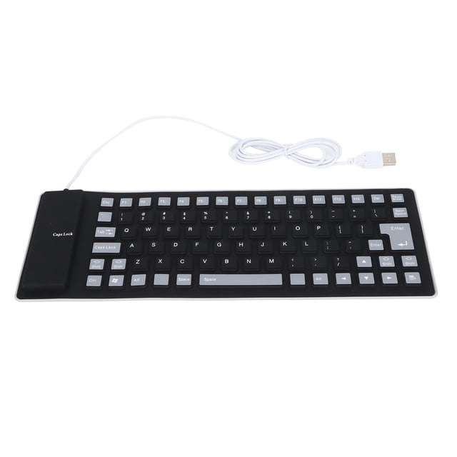 Teclado de silicona Diseño completamente sellado Ligero Portátil Silencioso Suave Cómodo Teclado de silicona con cable USB para PC Negro