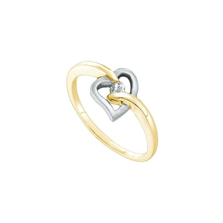 - 10kt Yellow Gold Womens Round Diamond Solitaire Two-tone Heart Ring 1/20 Cttw