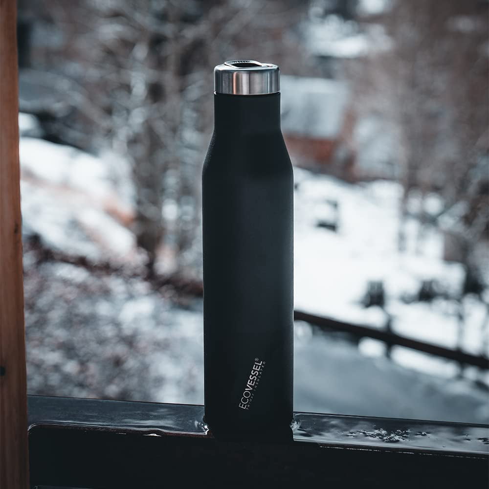 EcoVessel Aspen Stainless Steel Water Bottle with Insulated Lid, Metal Water Bottle with Rubber Non-Slip Base. Wine Tumbler Reusable Water Bottle