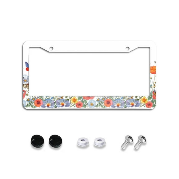 Wildflowers with Butterfly 2 License Plate Frames for Women Men Car Plate Holder Cover Metal Tag Aluminum Car Accessories Front Rear Plate Decor