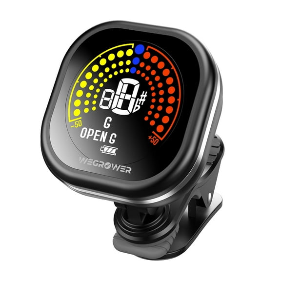 Guitar Tuner Rechargeable, Clip On Tuner with LCD Color Display with Guitar, Ukulele, Violin and Chromatic Tuning Modes, Tuners for Musical Instruments