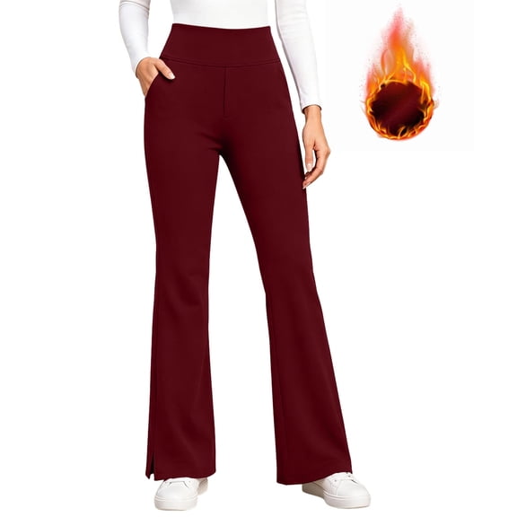 MOONDU Women's Fleece Lined Flare Leggings with Pockets High Waisted Thermal Warm Bootcut Yoga Pants Winter Casual Trousers 8 Colors S-XXL
