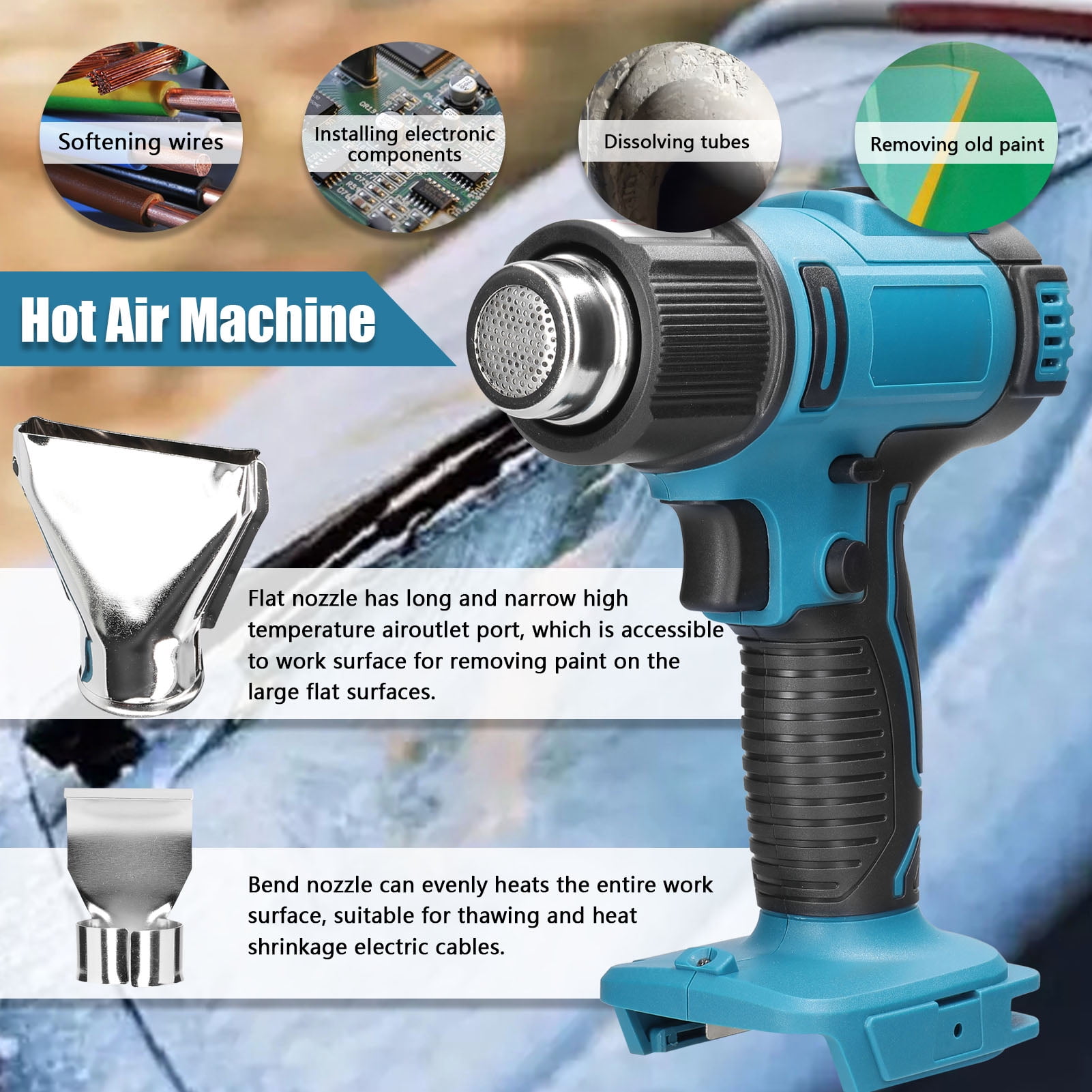 Cordless Hot Air Machine Rechargeable Heating Equipment Temperatures Adjustable Tools Compatible For 18V Lithium Battery