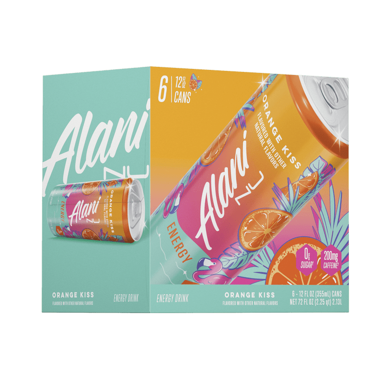 Alani Nu Sugar Free Energy Drink, Orange Kiss, 12 fl oz, 6 Pack