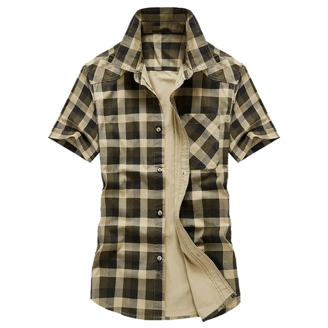 BOBOGOJP Chemise Légère à Manches Courtes pour Hommes, Coupe Régulière, Résistante aux Plis, Beige 3TG