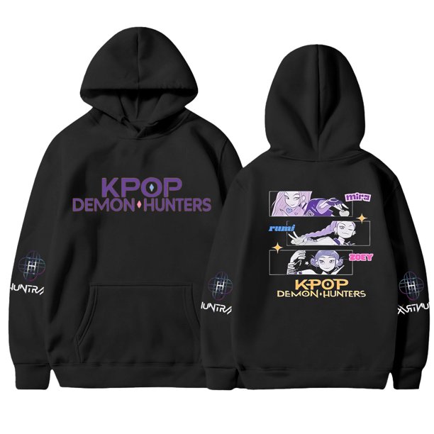 Moonsky Sudadera con capucha de moda para mujer de la cantante pop Dem/0n HUNTR/X con jersey corto, suave y cómoda, top de manga larga para uso informal en primavera, otoño e invierno. (Negro S)