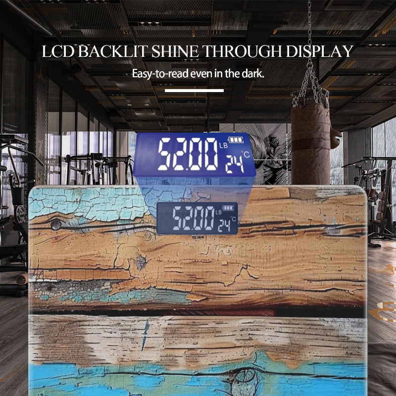High Precision Body Weight Scale Smart Bathroom Scales with Large LCD Display(400lbs),Decorative for Bedroom-Weathered Wooden Planks With Vibrant Blue