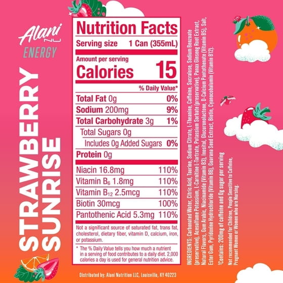 Alani Nu Energy Drinks Limited Addition Cotton Candy & Strawberry Sunrise Flavor Zero Suger, Low - Calorie, Energy Boost Drinks 12 oz (4 Pack)