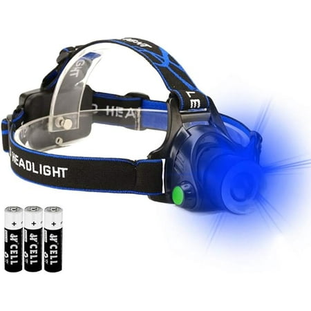 GaiGaiMall Blue LED Headlamp Flashlight Water Resistant Zoomable 3 Modes Blue Head Lamp for Fishing Hunting Outdoor Activities