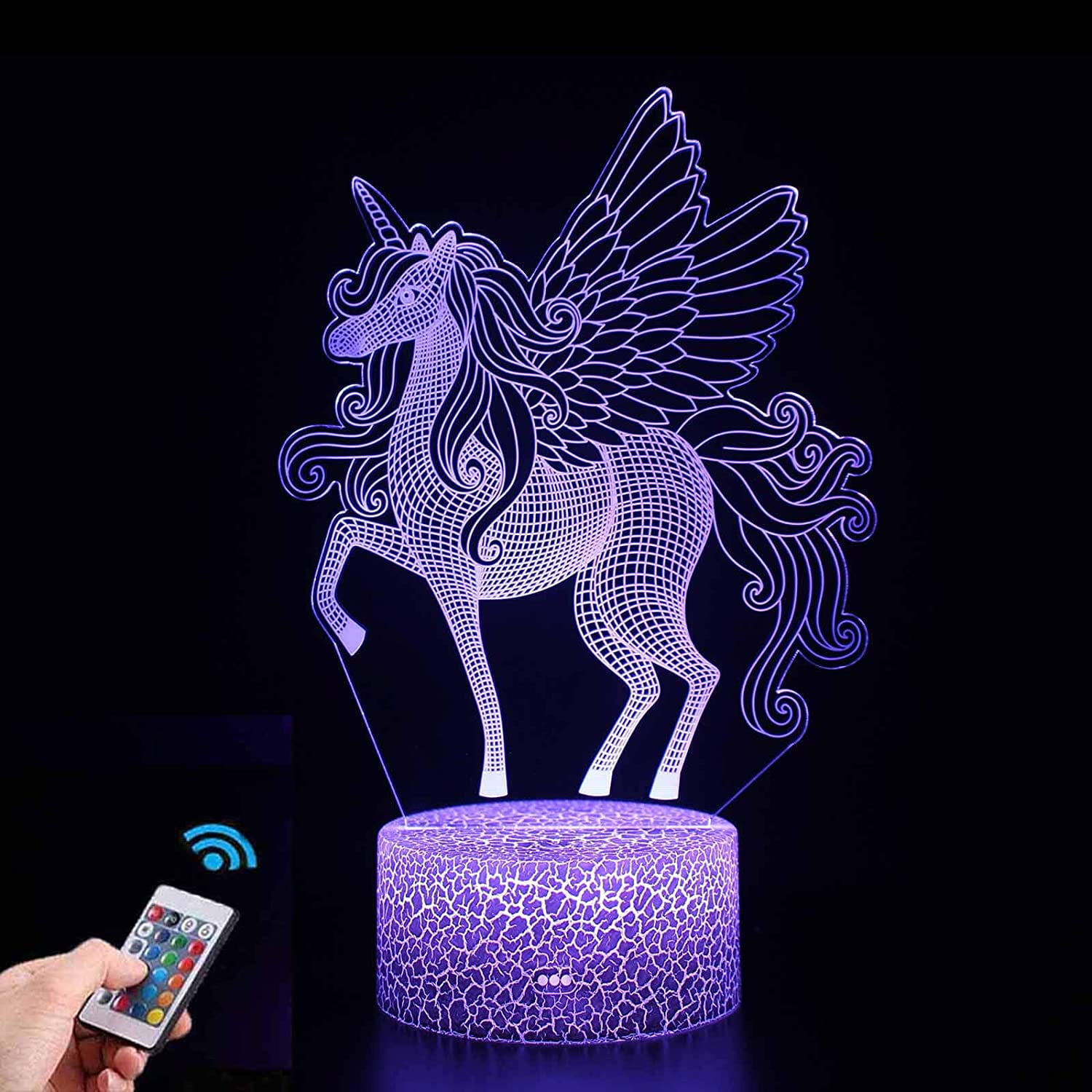 3D Unicorn Night Light Remote USB LED Illusion Lamp Desk Lantern for Kids Gifts 