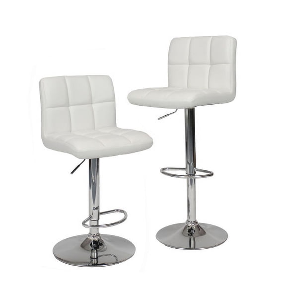 Knubmt 2 Pack Faux Leather Barstools with Metal Frame, Adjustable Swivel Bar Stools for Dining Room, Bar, Living Room,White