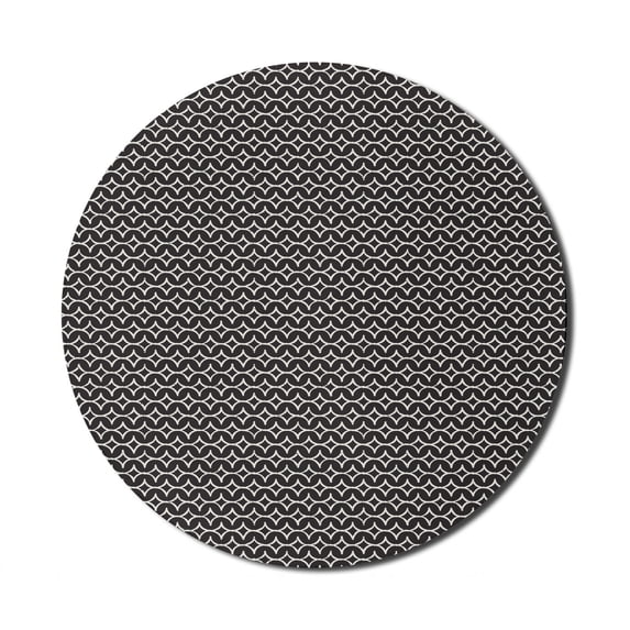 Abstract Mouse Pad for Computers, Hand Drawn Composition Ink Style Half Circles with Grunge Effect, Round Non-Slip Thick Rubber Modern Gaming Mousepad, 8" Round, Charcoal Grey and Ivory, by Ambesonne