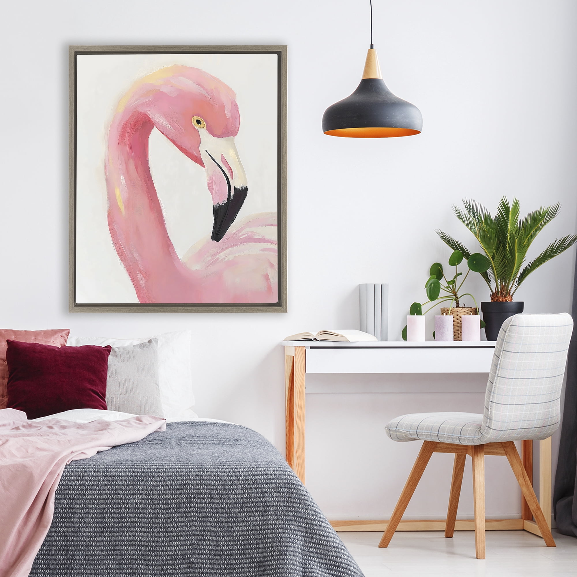 Stupell Industries Serene Pink Flamingo Portrait Brown Framed Floater Canvas Wall Art, design by The Prints Vibe