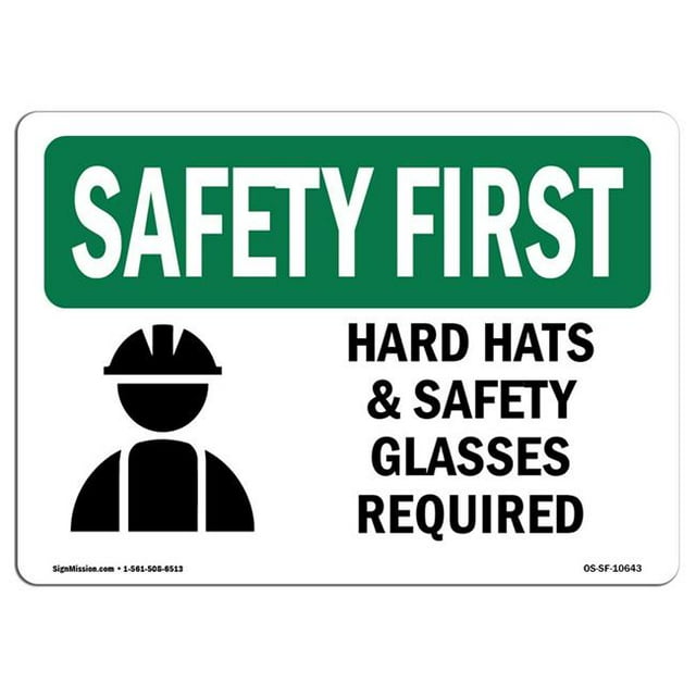 SignMission OS-SF-A-1218-L-10643 Premier Signe de Sécurité OSHA de 12 x 18 Po - Casques et Lunettes de Sécurité Requis avec Symbole