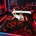 thumbnail image 3 of meiyoeat Gradient Gamepad King Comforter Sets for Boys Gamers, Neon Honeycomb Red Gaming Bedding Set, Black Reversible 3 Pieces, 1 Comforter and 2 Pillowcases, 3 of 6