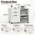 thumbnail image 6 of 3-Drawer Rolling File Cabinet with Large Open Storage Shelves, Lateral Mobile Printer Stand for Home Office, White-Wash Finish, 30.7" L x 15.2" W, 6 of 8