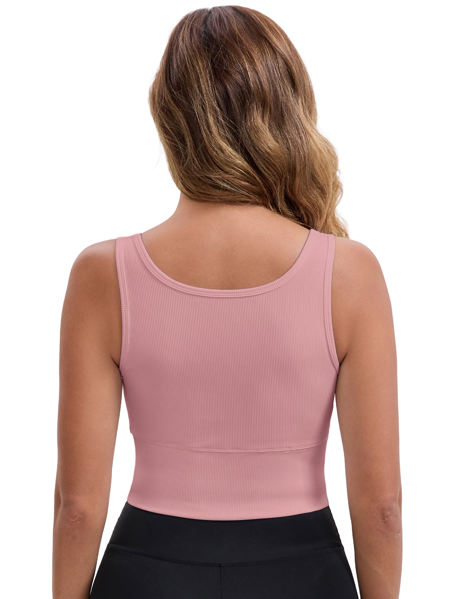 DARING DIVA Ribbed Sports Longline Push Up Crop Wide Strap Bras L Pink