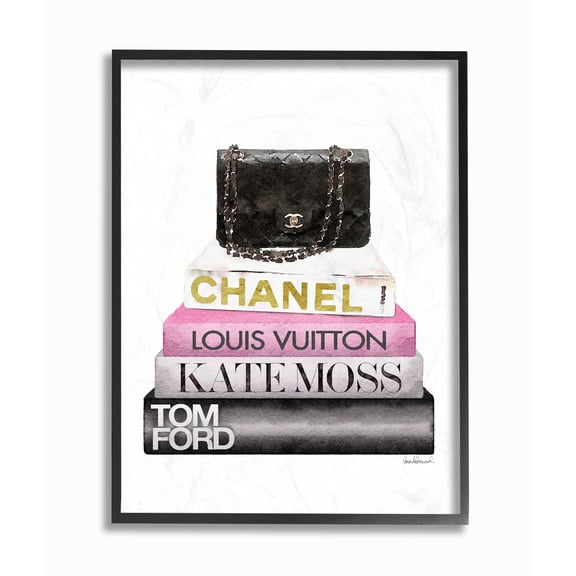 Stupell Industries Fashion Designer Purse Bookstack Pink Black Watercolor Framed Wall Art by Amanda Greenwood