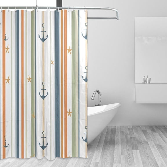 Yayeee Shower Curtain with Hooks 72"x72" Waterproof Fabric Bathroom Hanging Decor, Nautical Pattern