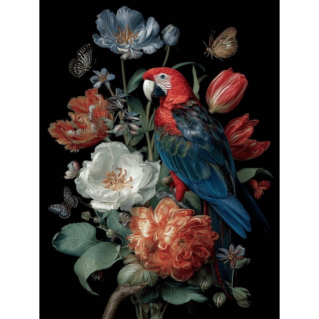 Qisvanset Colorful Parrot Canvas Print 12x16 Inch Restaurant Art