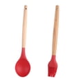thumbnail image 1 of Los utensilios de cocina antiadherentes del silicón fijaron con la manija de madera dura natural del acacia, 2 pedazos, sin BPA, 1 of 5