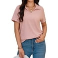 thumbnail image 5 of Women Short Sleeve V Neck Summer Casual Basic Tee Polo Tops, 5 of 6