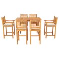 thumbnail image 3 of 7 Piece Teak Wood Elzas 55" Rectangular Outdoor Patio Bistro Bar Set including 2 Arm & 4 Side Bar Chairs, 3 of 5