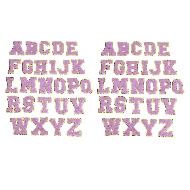 Iron On Letters, 2 Sets Purple Gold Trim A To Z 26 Letter Patches 26 Letters For Package For Shirt For Dress For Shoe