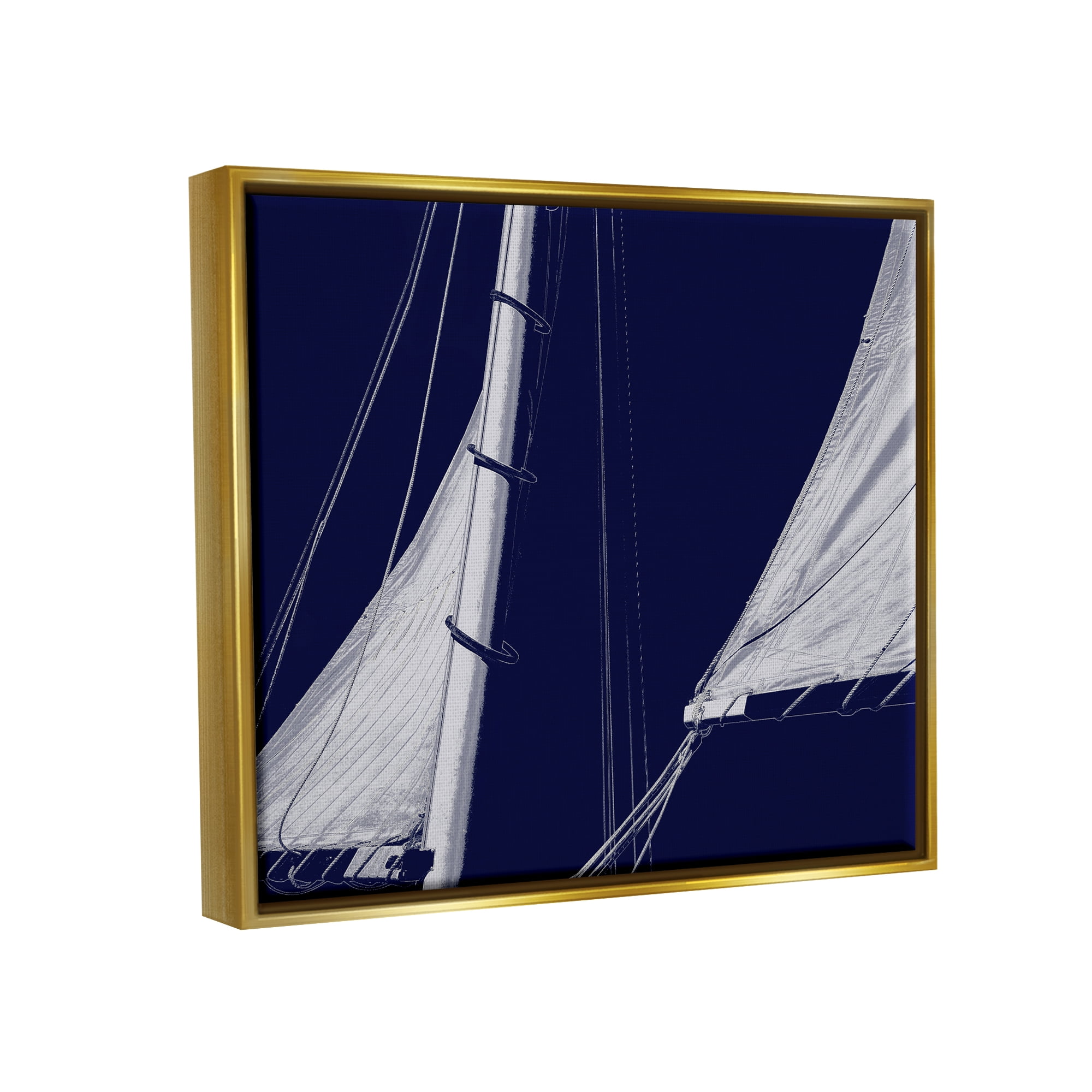 Stupell Marine Mast Sails Watercraft Boat Landscape Photography Gold Floater Framed Art Print Wall Art