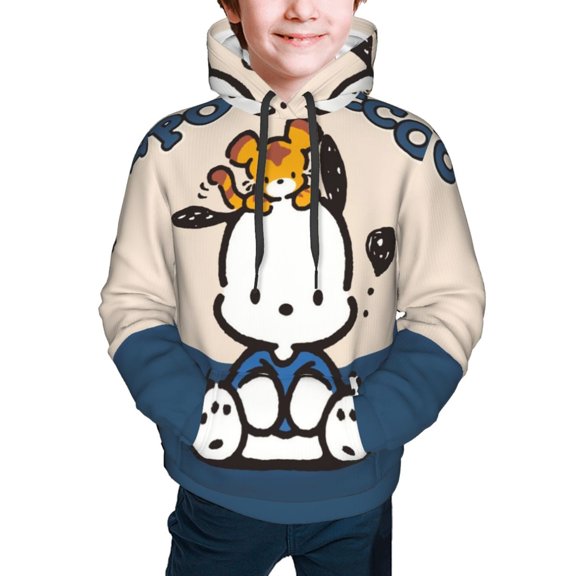 Sanrio-Pochacco Hoodies for Boys Teens Pullover Sweatshirts with Pockets,Kids Cool Hooded Hoodie Clothes 10-12 Year,M