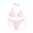 thumbnail image 4 of Ohufall Women Plus Size Bikinis Swimsuits High Cut Drawstring Halter Swimwear Backless Fashion Summer Beach Bathing Suit, 4 of 6