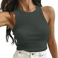 thumbnail image 7 of Tank Top for Woman Sleeveless Color Tops Solid Woman's Tank Short Round Neck Vest Woman's Blouse Tank Tops Dark Gray, 7 of 7