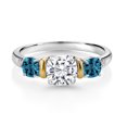 thumbnail image 2 of Gem Stone King 925 Silver and 10K Yellow Gold 3-Stone Diamond Ring Set with Cushion Moissanite and Topaz (1.83 Cttw, Size 6), 2 of 3