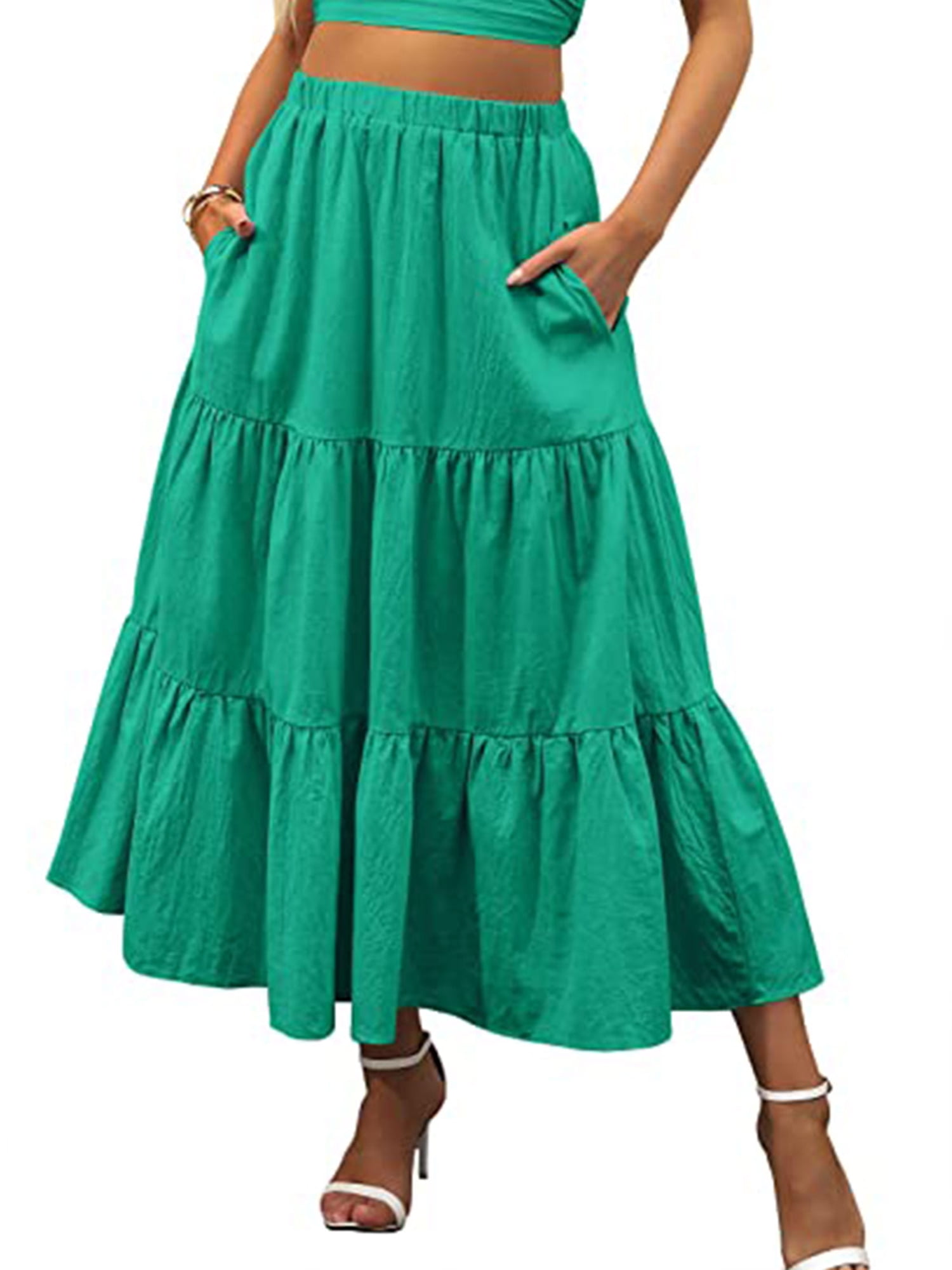 Women Tiered Skirt Ruffle Maxi Skirt High Waist Elegant Bohemian Skirt  Vintage Beach Long Hippie Skirt for Girls Black, Small - Walmart.com