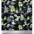 thumbnail image 1 of Soimoi Green Poly Georgette Fabric Bird,Leaves & Orchids Flower Printed Fabric 1 Yard 42 Inch Wide, 1 of 1
