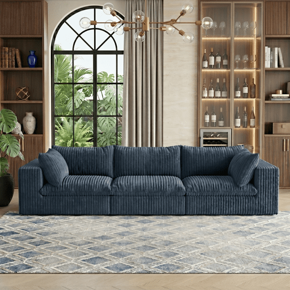 Eyisean Oversized 118 "W Corduroy Boneless Couches for Living Room, No Assembly Required, 3-Seaters Modular Sectional Sofa with Removal Cushion, Comfy Plush Upholstered Couch for Apartment/Office