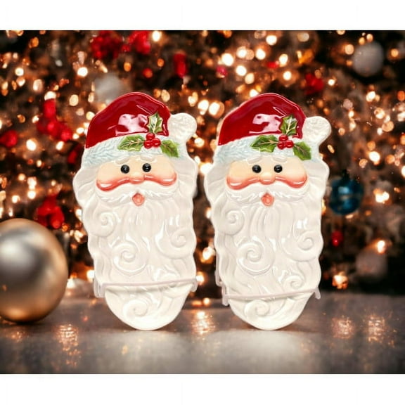 Ceramic Santa Candy Dish Spoon Rest Set of 2 Christmas Gift