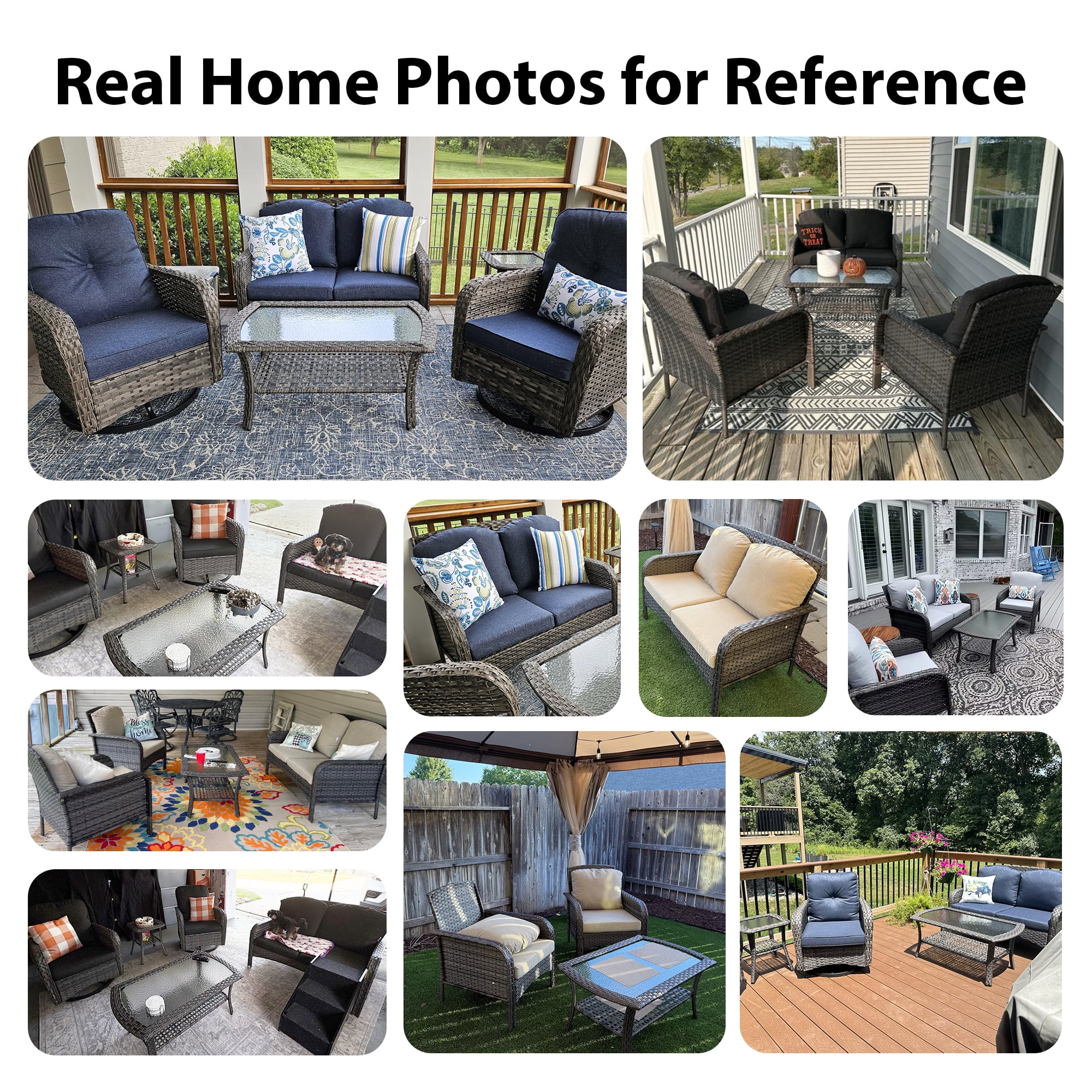 Vcatnet Patio Outdoor Furniture, 8 Pieces Wicker Rattan Sectional Sofa, Patio Conversation Set with Swivel Rocking Chairs and Coffee Table, Dark Gray