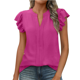 thumbnail image 1 of Camiseta de Corta con Cuello en V y Mangas de Hoja de para Mujer, Color Rosa y Rojo, Talla L, 1 of 5