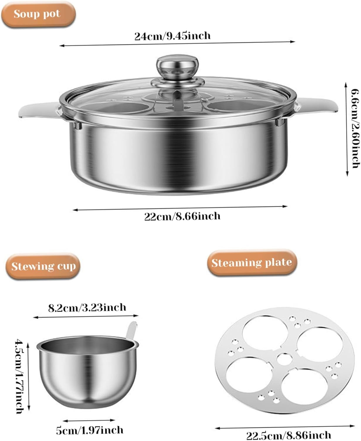 Egg Poacher ‎Stainless Steel Poached Egg Maker with 4 Cups, Nonstick Multipurpose Cooker Pot with Handle for Pots, Skillets and Pressure Cookers Poached Maker