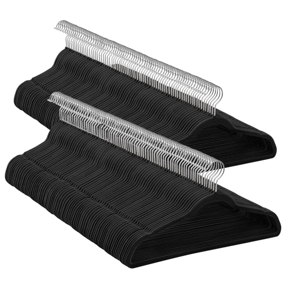 150-Pack Velvet Hangers, Non-Slip Heavy-Duty Clothes Hangers with Silver Swivel Hooks, Slim Space-Saving Design, Black