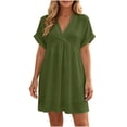 thumbnail image 2 of QUNYINEY Mini Womens Dresses Casual Summer Beach Short Sleeve A Line Dress Vacation Loose Fit V Neck Solid Dresses, 2 of 7