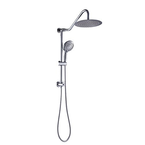 Pomme de Douche de Pluie avec Main - Sarlai Double Douche Combo, Tête de Douche en Acier Inoxydable 10 Pouces, 5-Réglage Pulvérisateur à Main avec Barre Coulissante Réglable Sans Perceuse en Plastique et Tuyau, Finition Chromée
