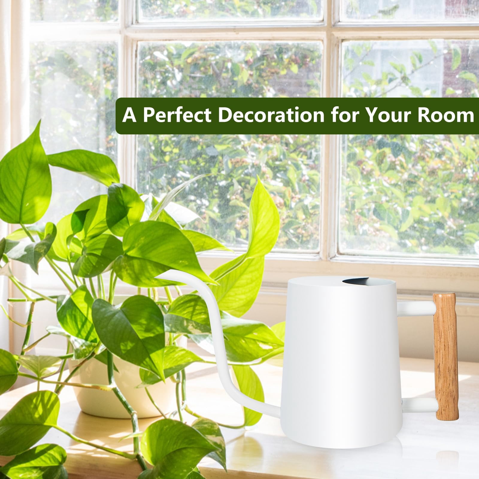 Watering Can Indoor Plants, 35oz Small Stainless Steel Metal Watering Can Modern Decorative Watering Pot with Long Spout for Indoor House Plant Bonsai Garden Flowers (Copper) - WHITE