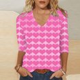 thumbnail image 2 of VALMASS Valentine's Day 3/4 Sleeve V Neck Shirts Women Casual Cute Heart Print Tee Plus Size Pullover Tops (XL, Pink-A), 2 of 5