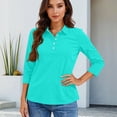 thumbnail image 5 of Qwertyu Polo Shirts for Women 3/4 Sleeve Tops Golf Tees Button Collared Cotton Shirt Business Casual Turquoise S, 5 of 5