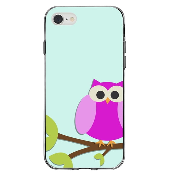DistinctInk Clear Shockproof Hybrid Case for iPhone 7 8 SE (2020 Model) 4.7" Screen TPU Bumper Acrylic Back Tempered Glass Screen Protector - Pink Owl Cartoon - Cartoon Owls