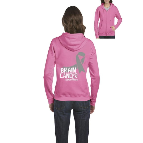 Womens Brain Cancer Full-Zip Hooded Sweatshirt
