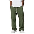 thumbnail image 2 of Domuza Men's Casual Linen Pants Loose Fit Drawstring Waist Lightweight Summer Beach Long Pants Yoga with Pockets Army Green 3XL, 2 of 5