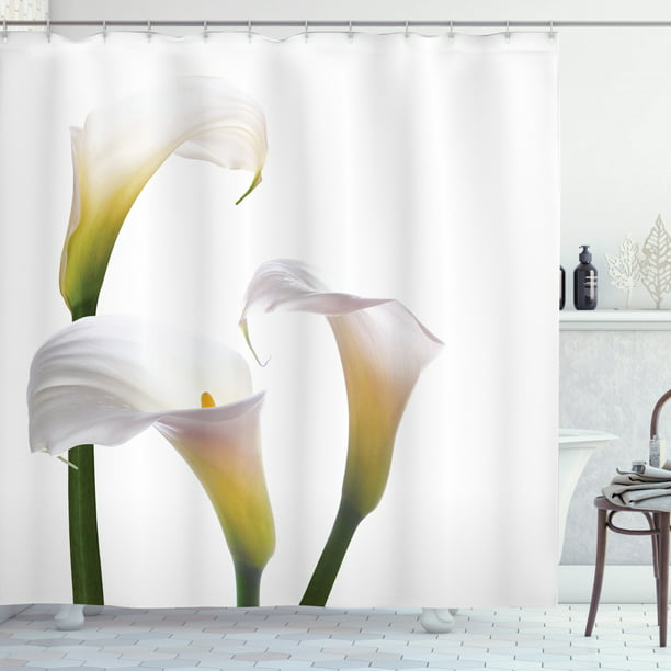 Flower Shower Curtain, Flourishing Calla Lilies on White Fresh Spring ...